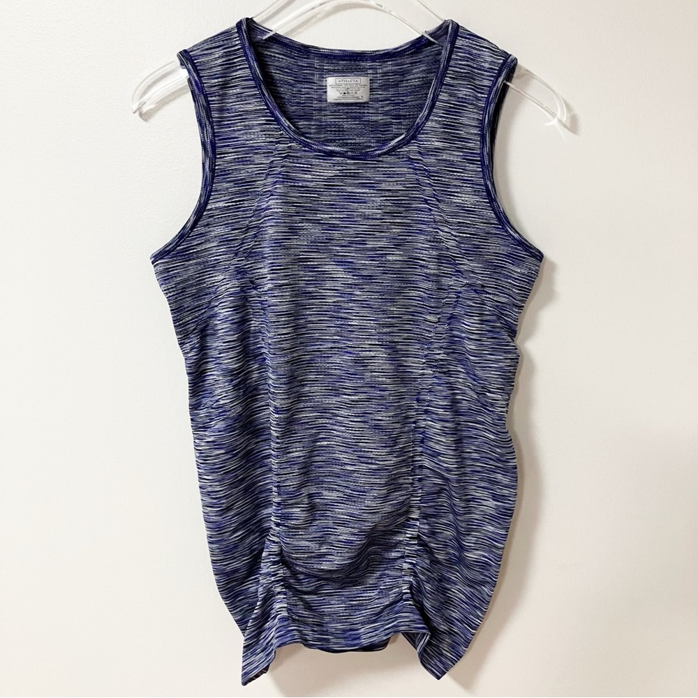 Athleta | Blue Fastest Track Ruched Tank Top L Athletic Gym Running Workout